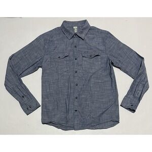 Stio Mens Size Small Chambray Long Sleeve Snap Shirt Blue Pockets Casual